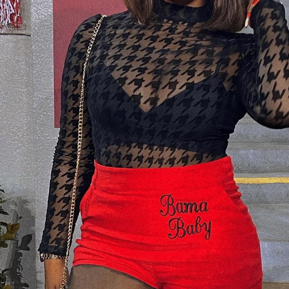 Black mesh houndstooth bodysuit